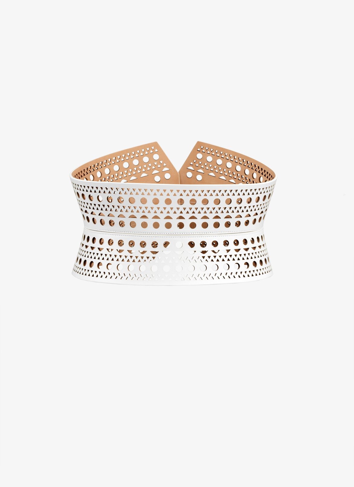 OPENWORK LEATHER CORSET BELT ALAÏA WHITE OPENWORK LEATHER CORSET BELT